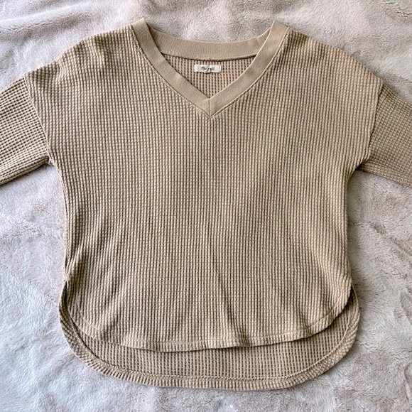 Madewell Waffle Knit V-Neck Long-Sleeve Sweater Toasted Sesame Size S - Picture 3 of 8